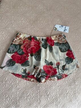 Show Me Your MuMu Cream Floral Athletic Shorts with Pink-Red Roses